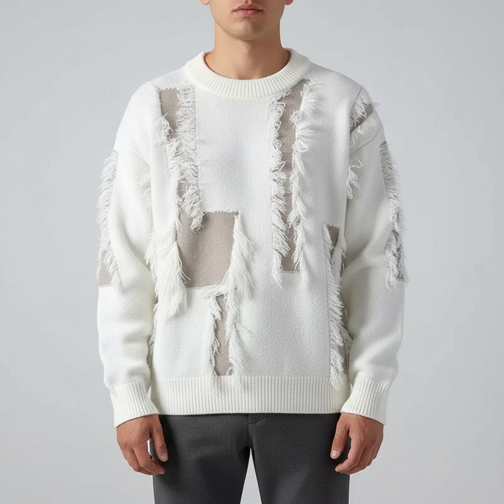 Aiden Men's Distressed Sweater – Textured Knit Pullover with Bold Frayed Accents