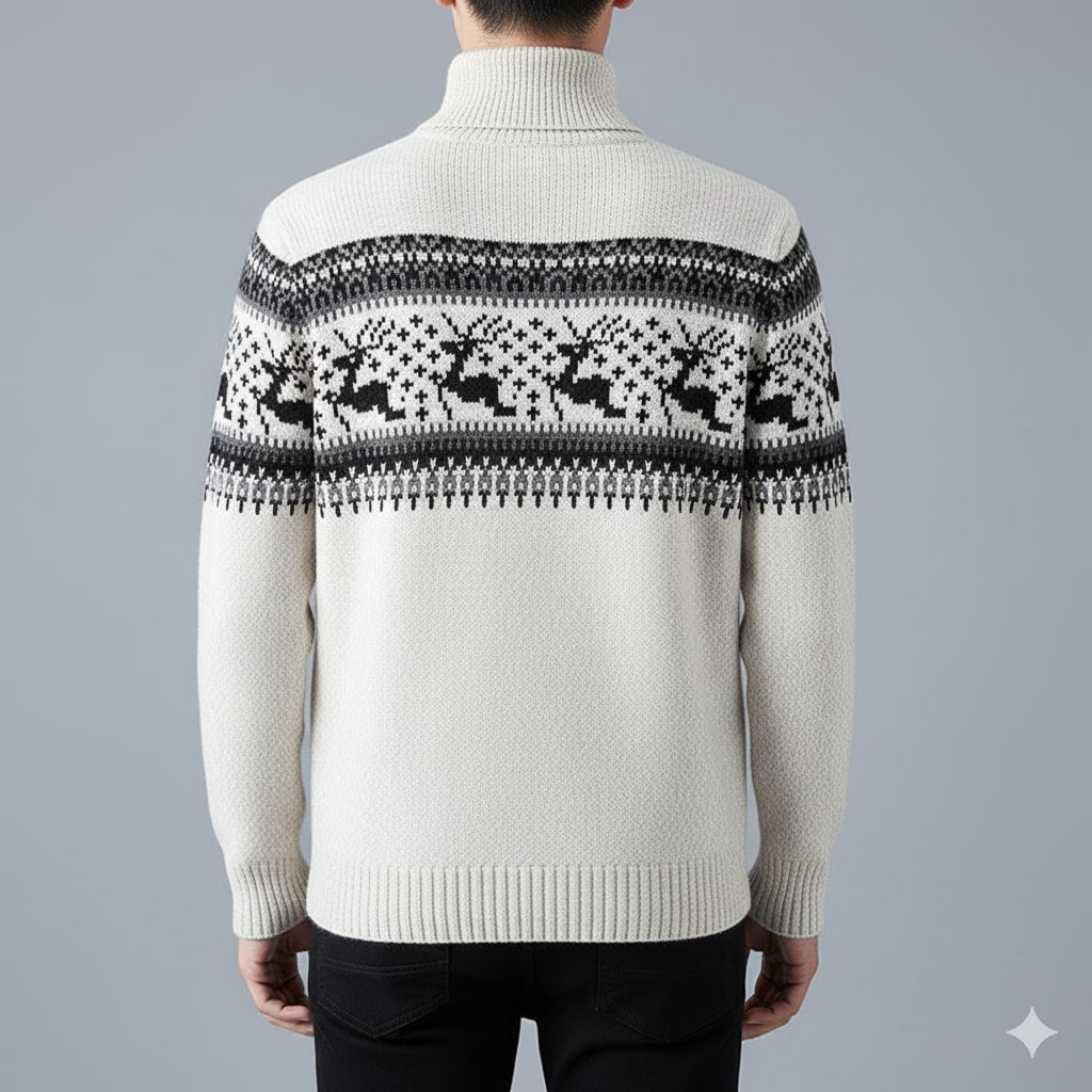 Aldrey Men's Wool Knit Quarter-Zip Christmas Sweater Pullover