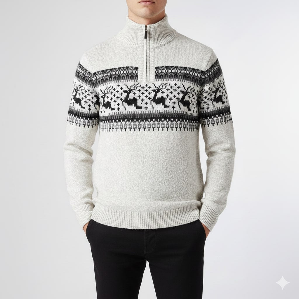 Aldrey Men's Wool Knit Quarter-Zip Christmas Sweater Pullover