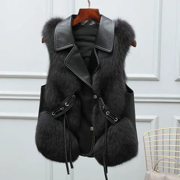 Amelia Women's Plush Faux Fur Vest – Cozy Waist-Length Layering Essential