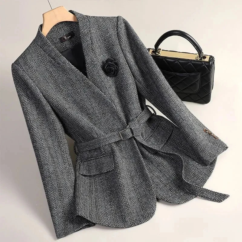 Aiko Women's Wool Jacket – Kimono-Style Outerwear with Obi Belt
