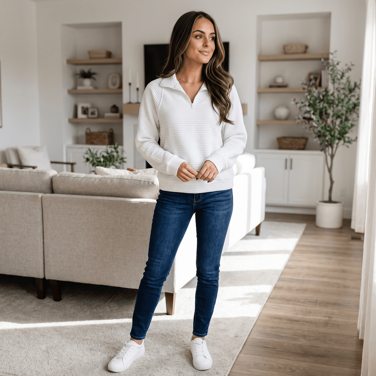 Vivienne Ribbed Knit Sweater – Quarter-Zip Stand Collar Pullover