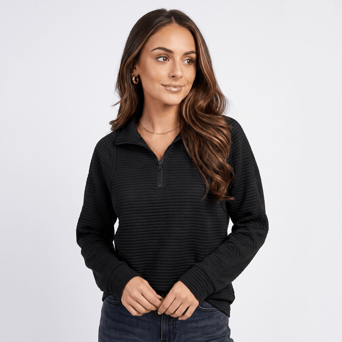 Vivienne Ribbed Knit Sweater – Quarter-Zip Stand Collar Pullover