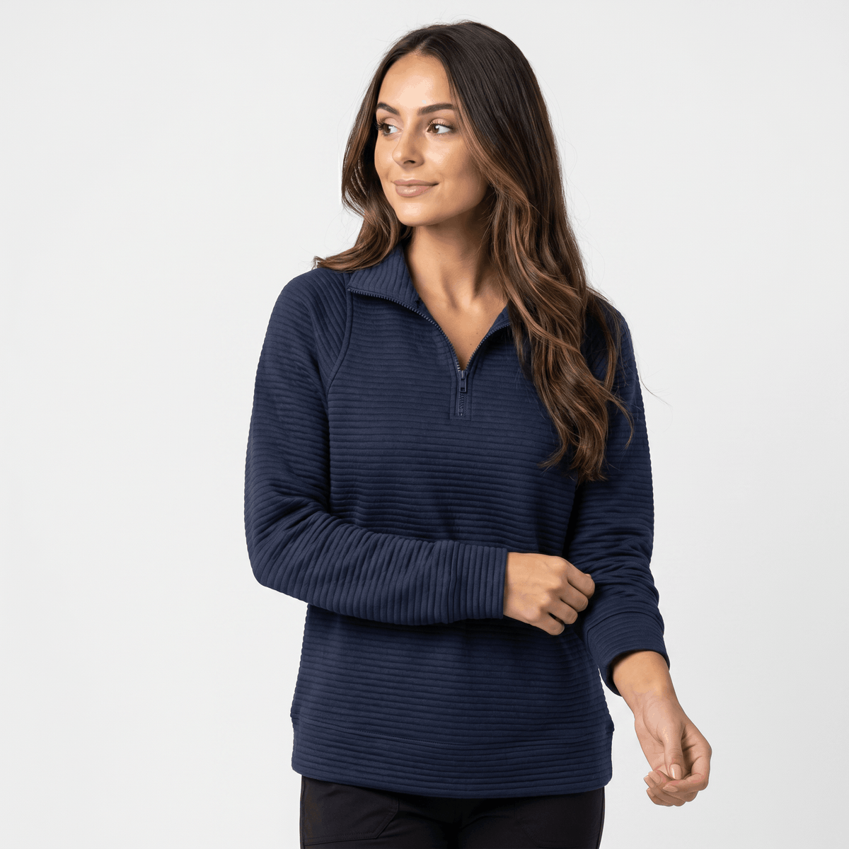 Vivienne Ribbed Knit Sweater – Quarter-Zip Stand Collar Pullover