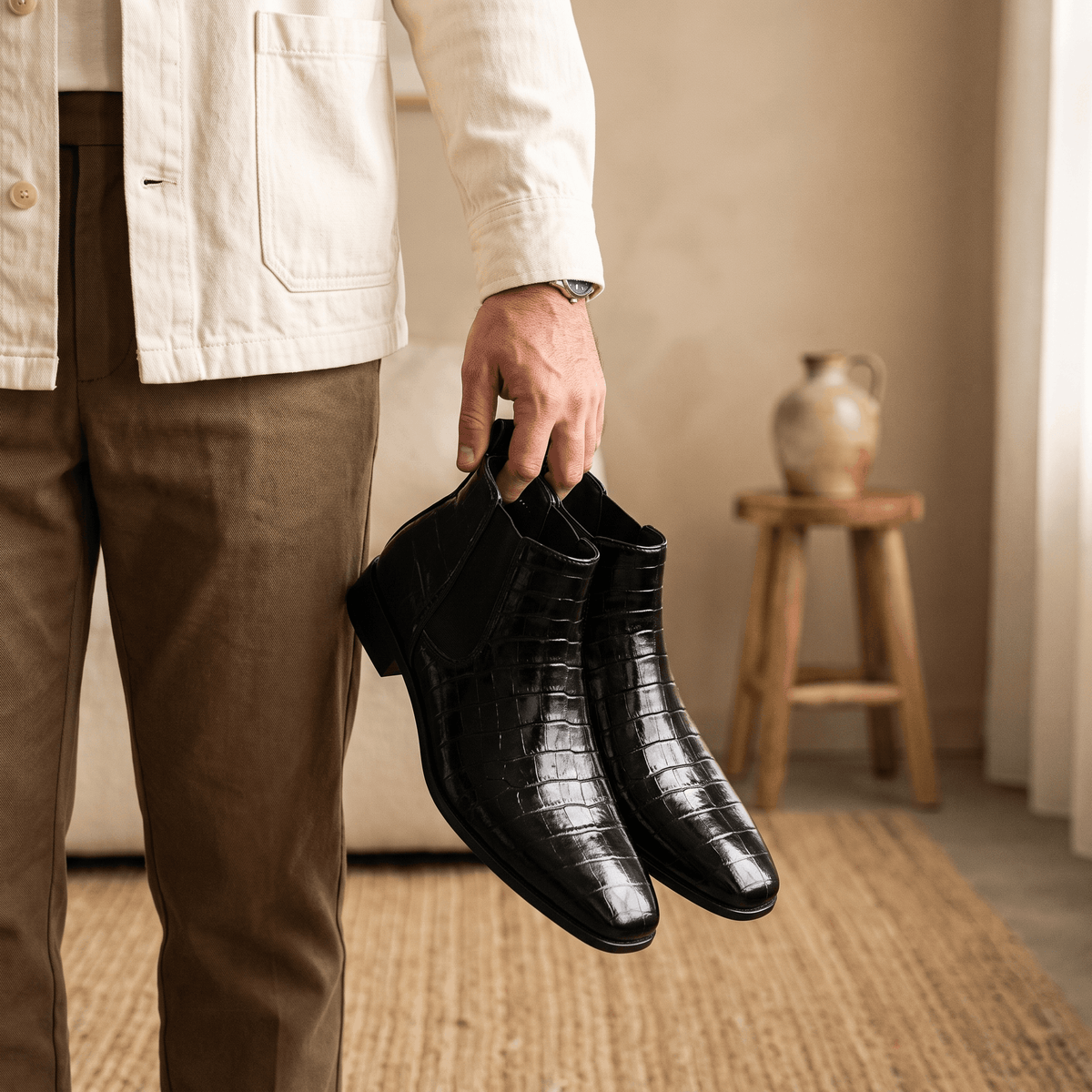 Rowan Croc-Embossed Chelsea Boots – Elastic Panel Slip-On Footwear
