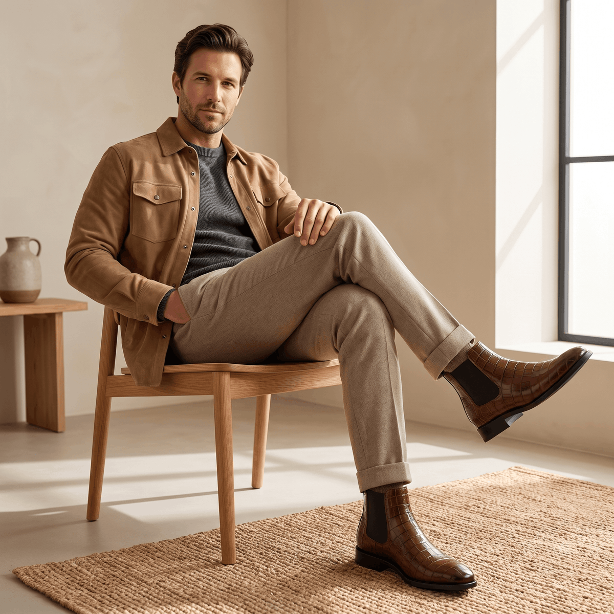 Rowan Croc-Embossed Chelsea Boots – Elastic Panel Slip-On Footwear