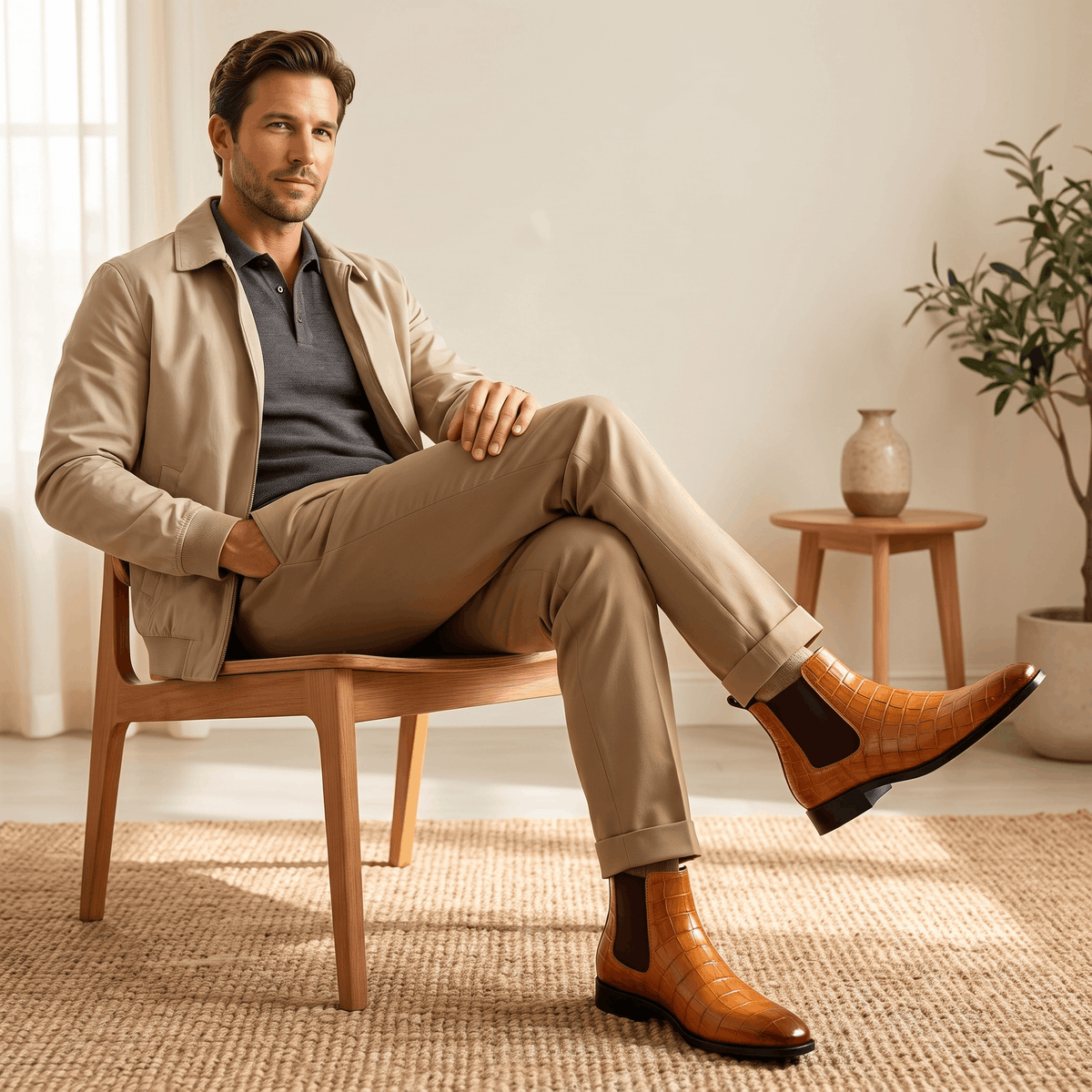 Rowan Croc-Embossed Chelsea Boots – Elastic Panel Slip-On Footwear