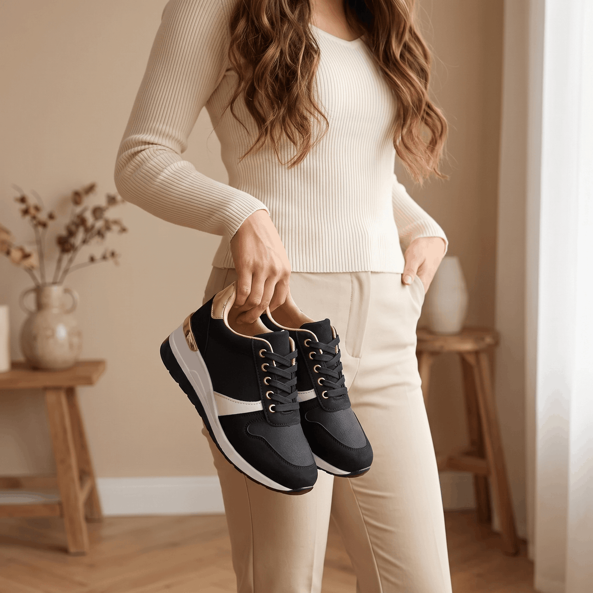 Aria Mesh Suede Sneakers – Lace-Up Hidden-Wedge Cushioned Trainers