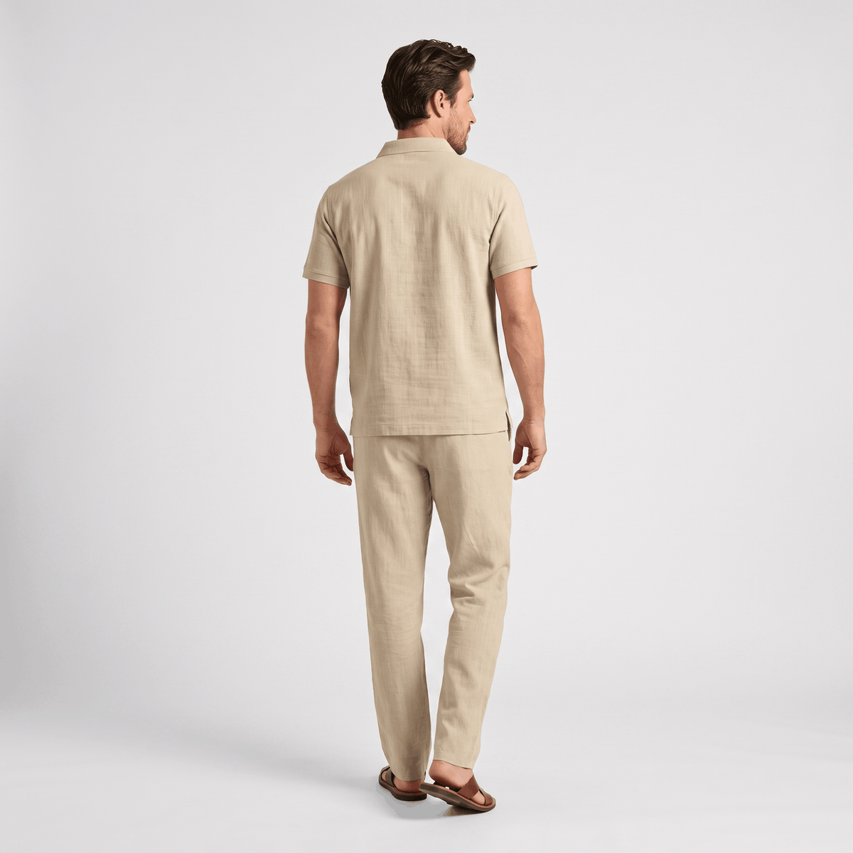 Thomas Textured Linen Polo Set – Relaxed Fit Drawstring Wide-Leg Loungewear