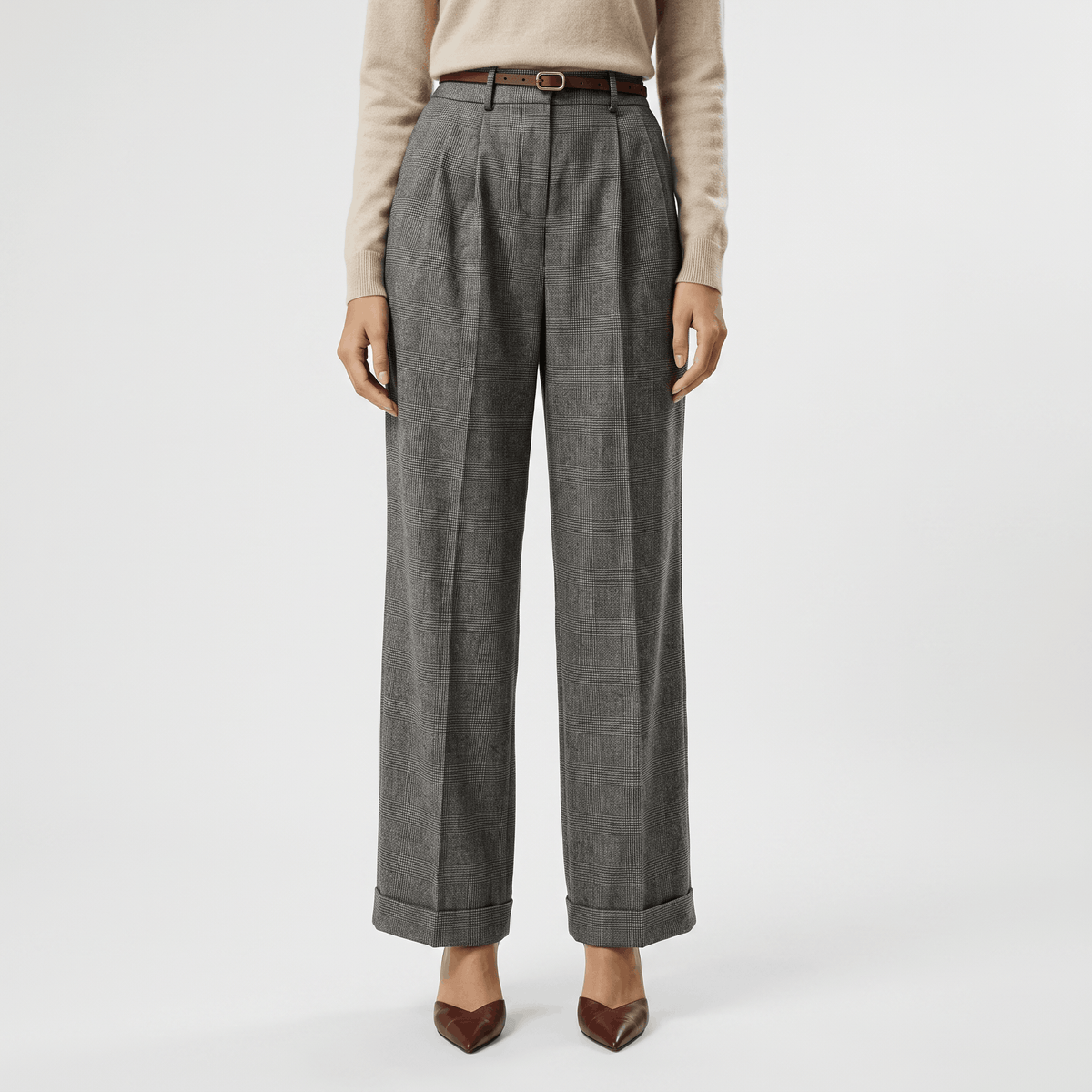 Mandy Wool Flannel Trousers – Wide-Leg Elastic-Waist Suit Pants