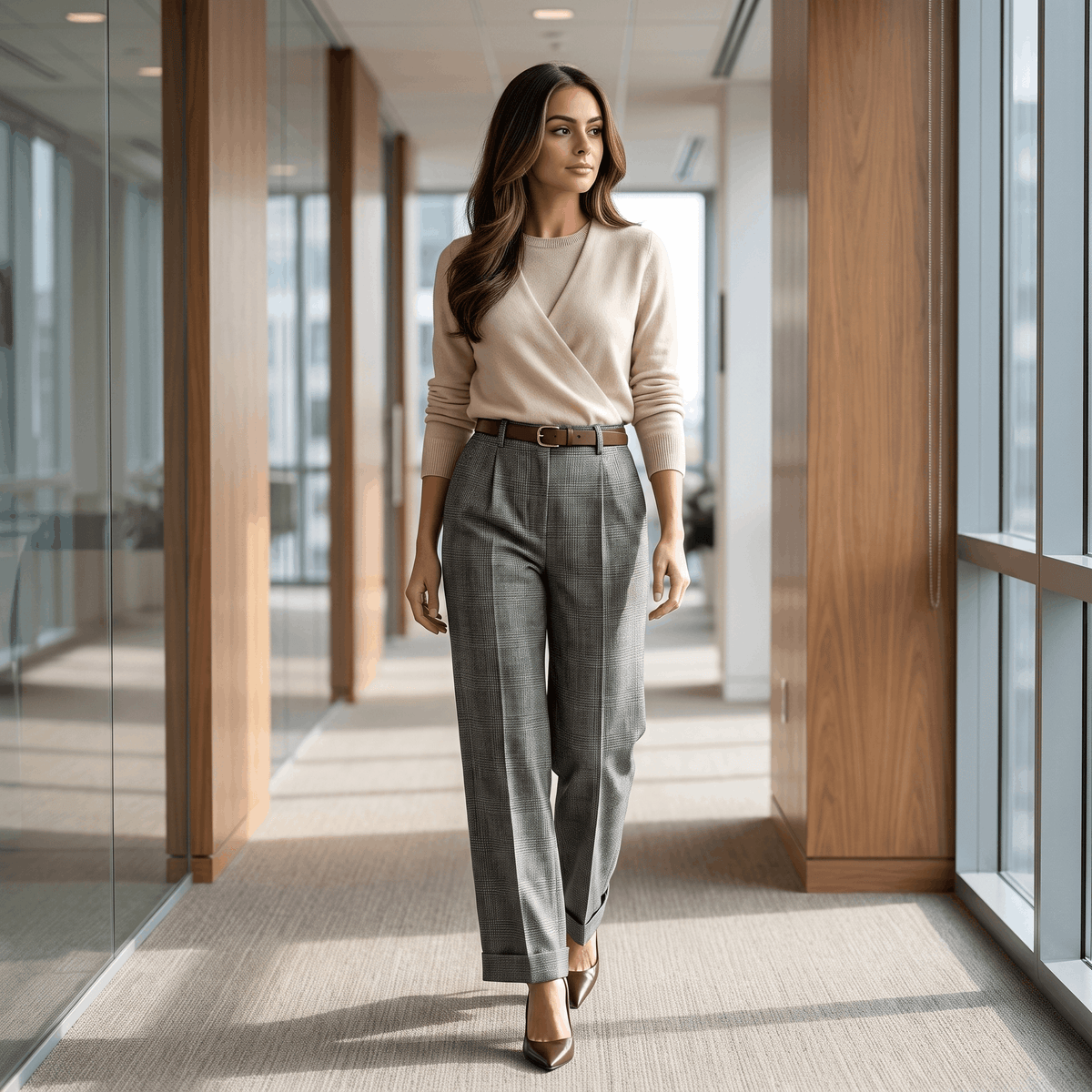 Mandy Wool Flannel Trousers – Wide-Leg Elastic-Waist Suit Pants