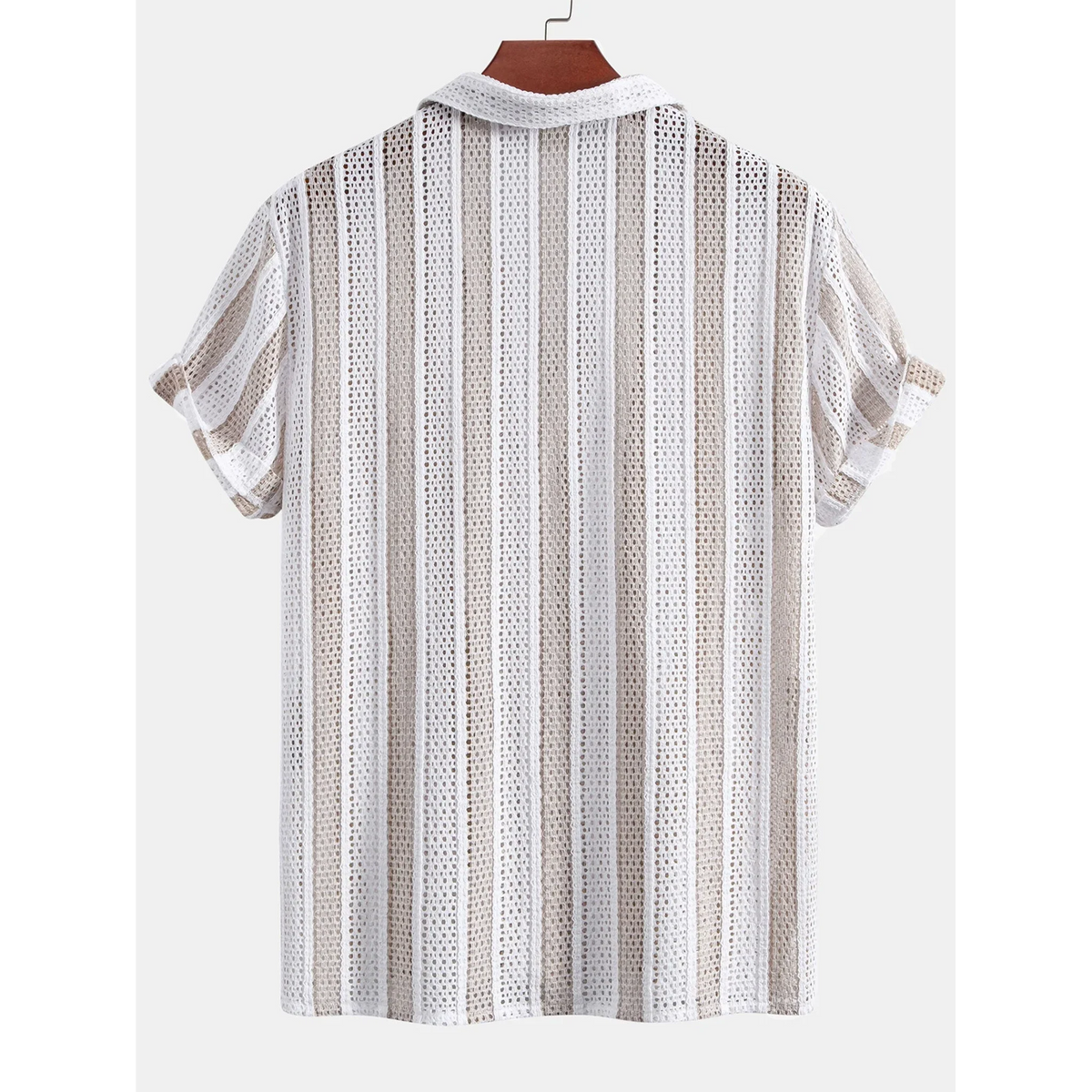 Jacob Striped Mesh Cuban Set – Open-Weave Linen-Blend Straight-Leg Outfit