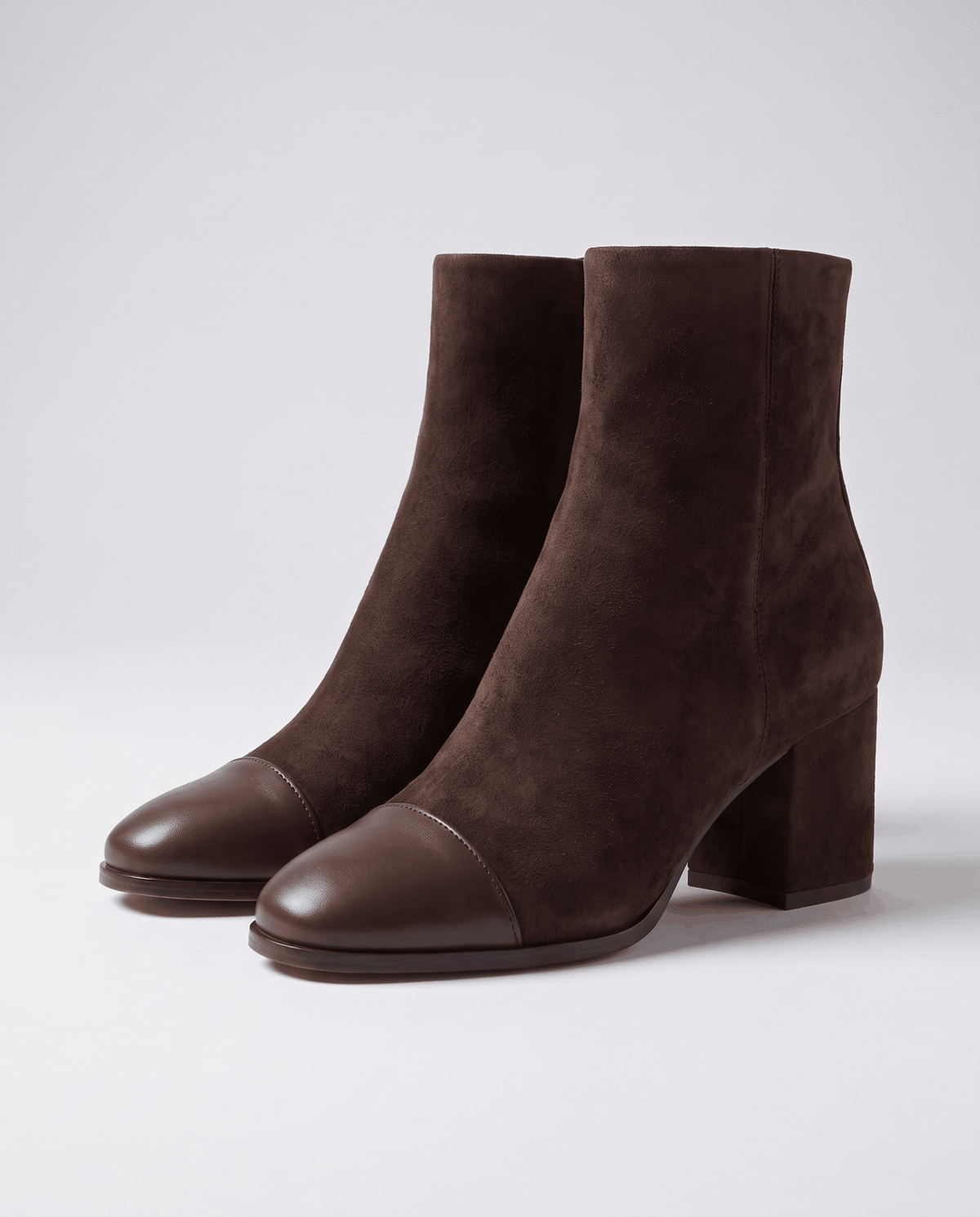 Women's suede heeled ankle boots in brown with a square toe