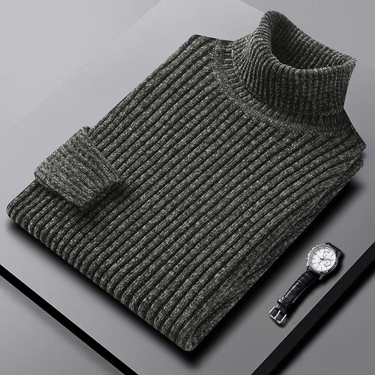 Arnelio Men's Thick Ribbed Knit Turtleneck Sweater with Structured Collar
