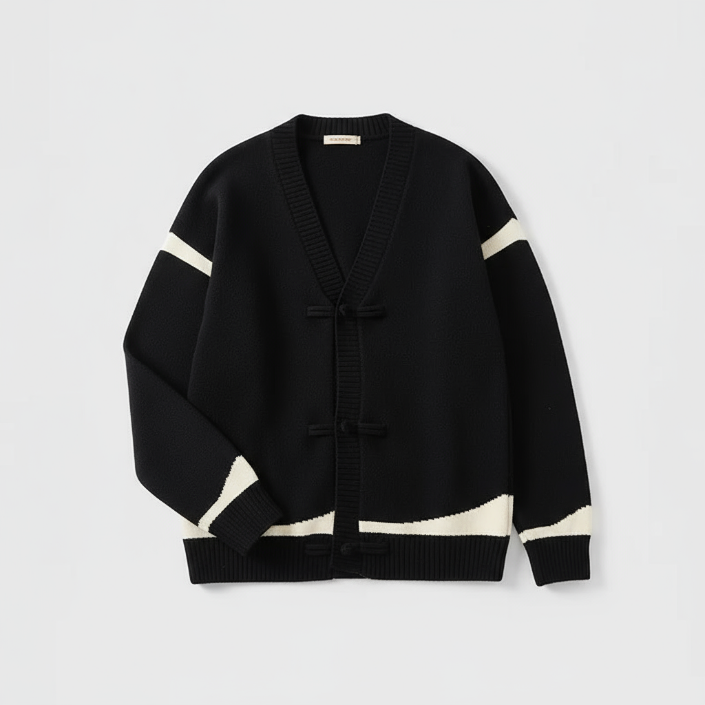 Chris Men's Wool Cardigan – Knit with Contrast Stripes and Toggle Closures