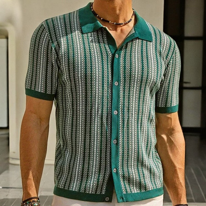Antoine Cotton Herringbone Button Down Shirt – Vertical Stripe Smart Casual Fit