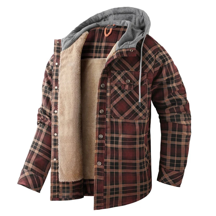Dante Men's Sherpa-Lined Flannel Hoodie Jacket – Ideal for Winter Wear