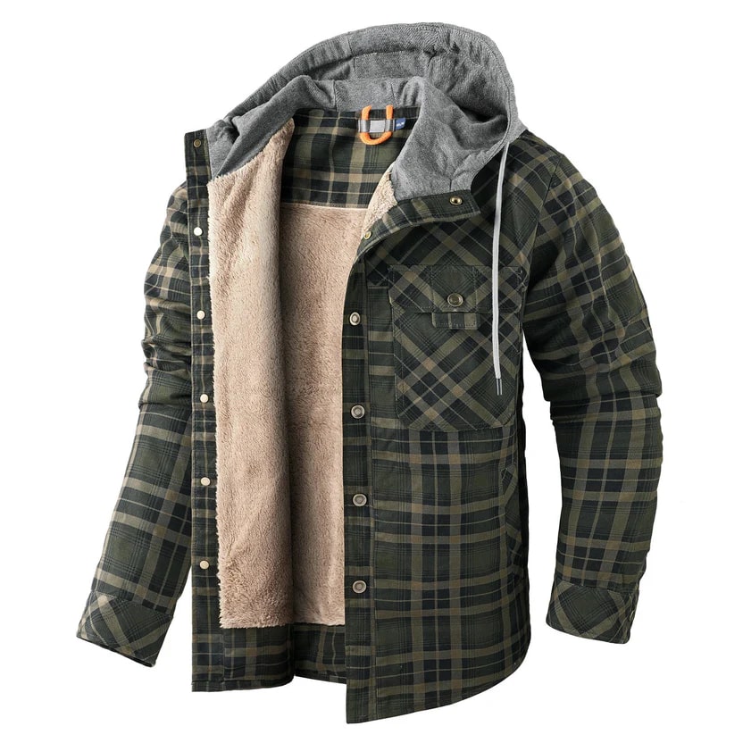 Dante Men's Sherpa-Lined Flannel Hoodie Jacket – Ideal for Winter Wear