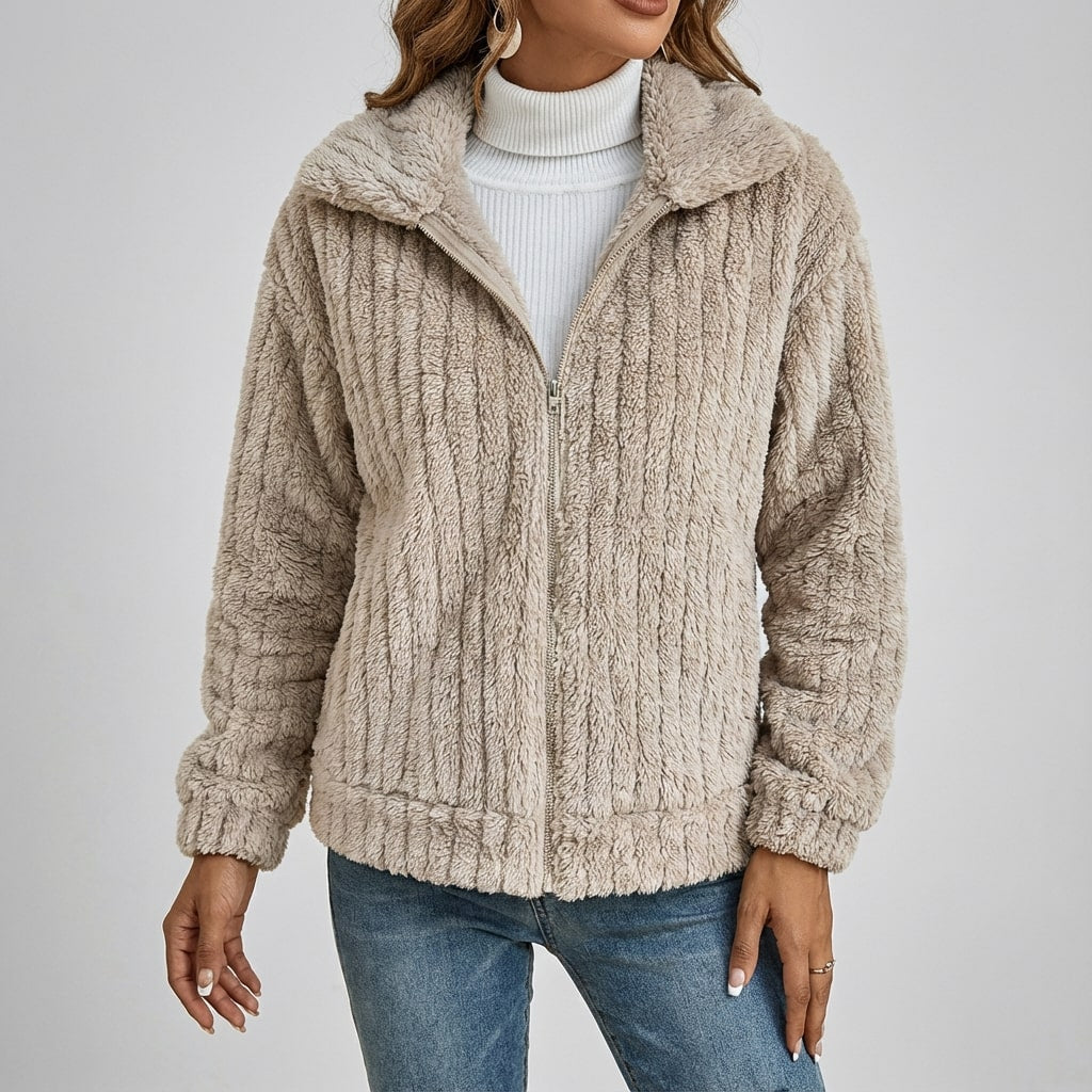 Harlyn Women's Elegant Faux Fur Jacket – Plush Winter Layering Outerwear