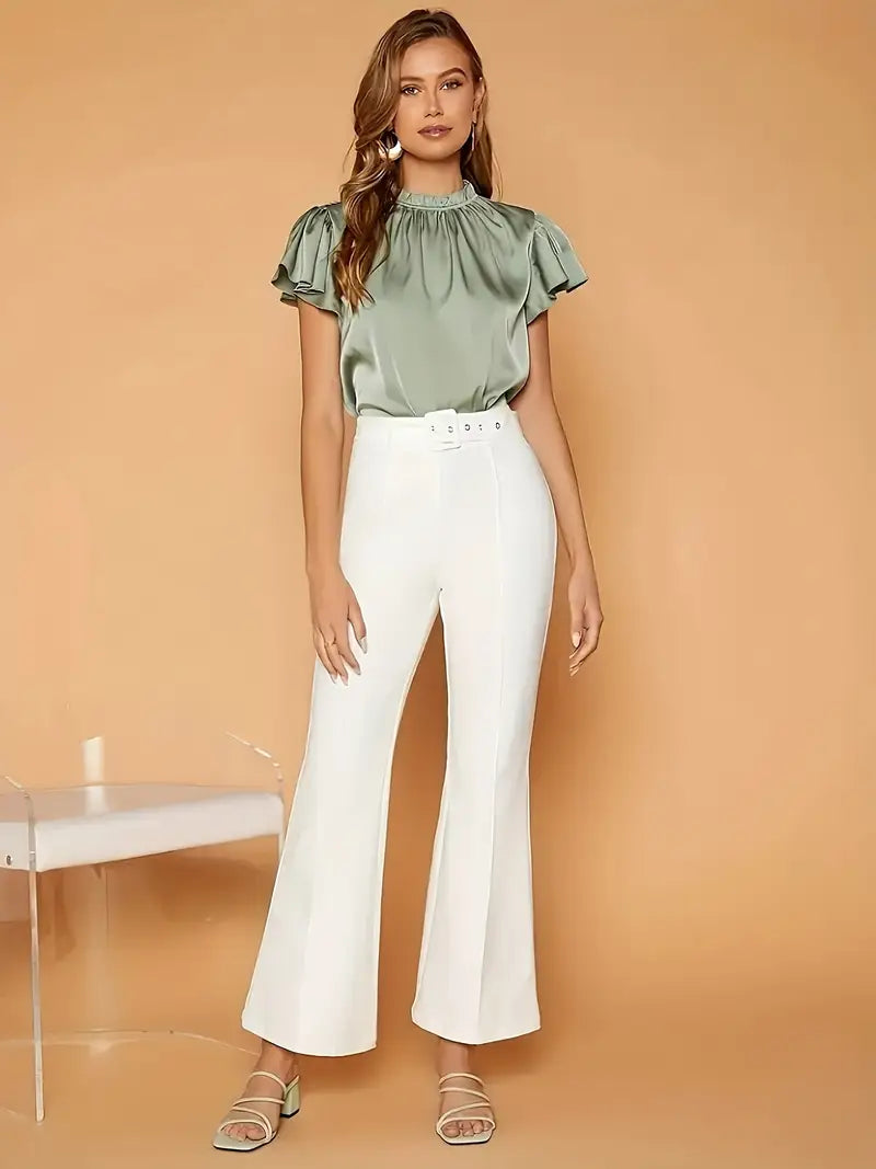 Camille Satin Drape Blouse – Stylish Puff Sleeve Top with Gathered Neck