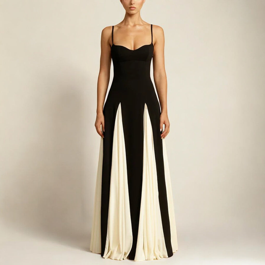 Shanon Color Block Maxi Dress – Spaghetti Strap Flowing Pleated Summer Silhouette