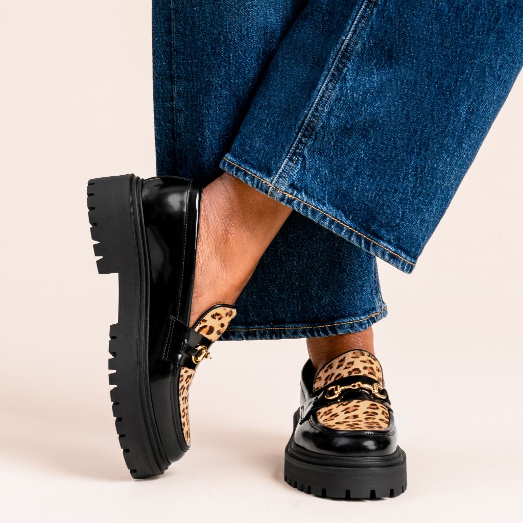 Aubrey Leopard Suede Platform Penny Loafer with Lug Sole
