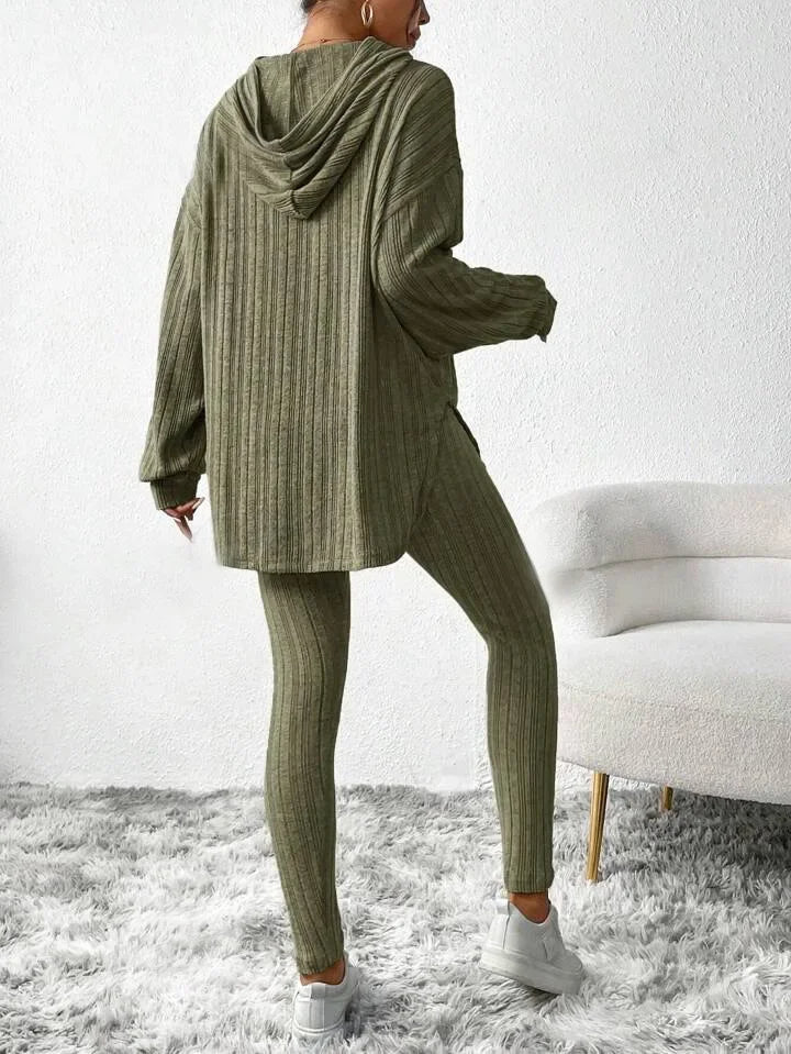 Camelia Women's Ribbed Knit Lounge Set – Soft Stretch Two-Piece Outfit