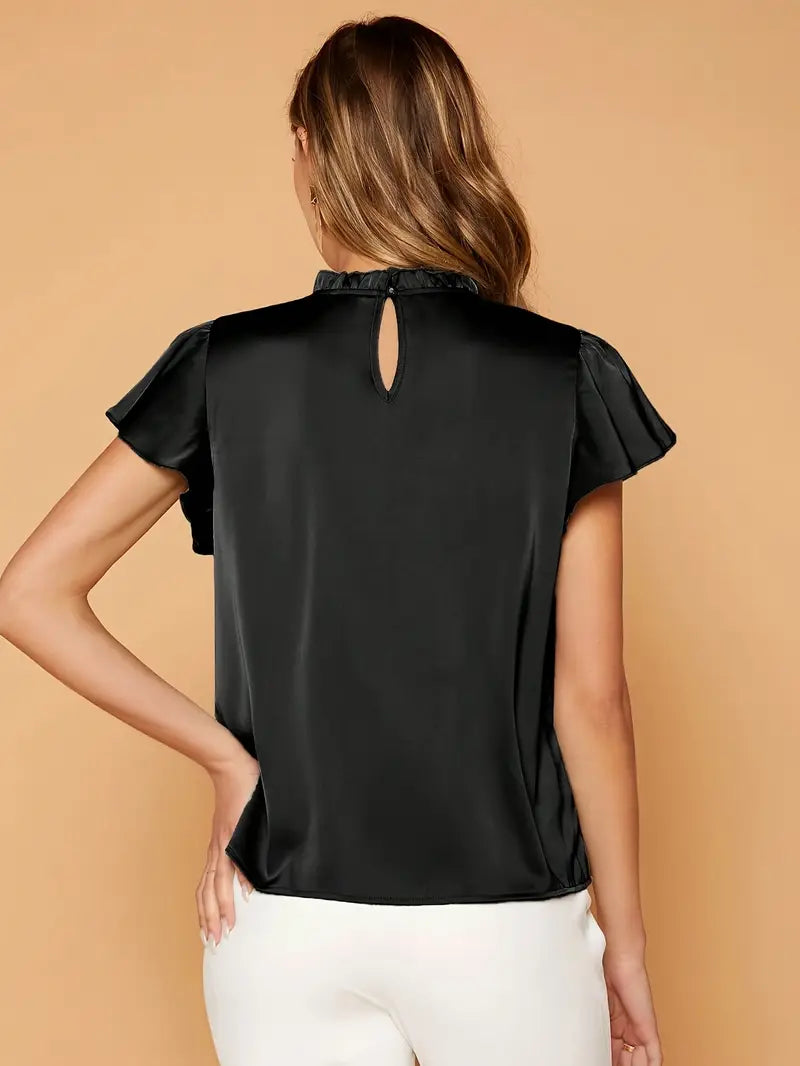 Camille Satin Drape Blouse – Stylish Puff Sleeve Top with Gathered Neck