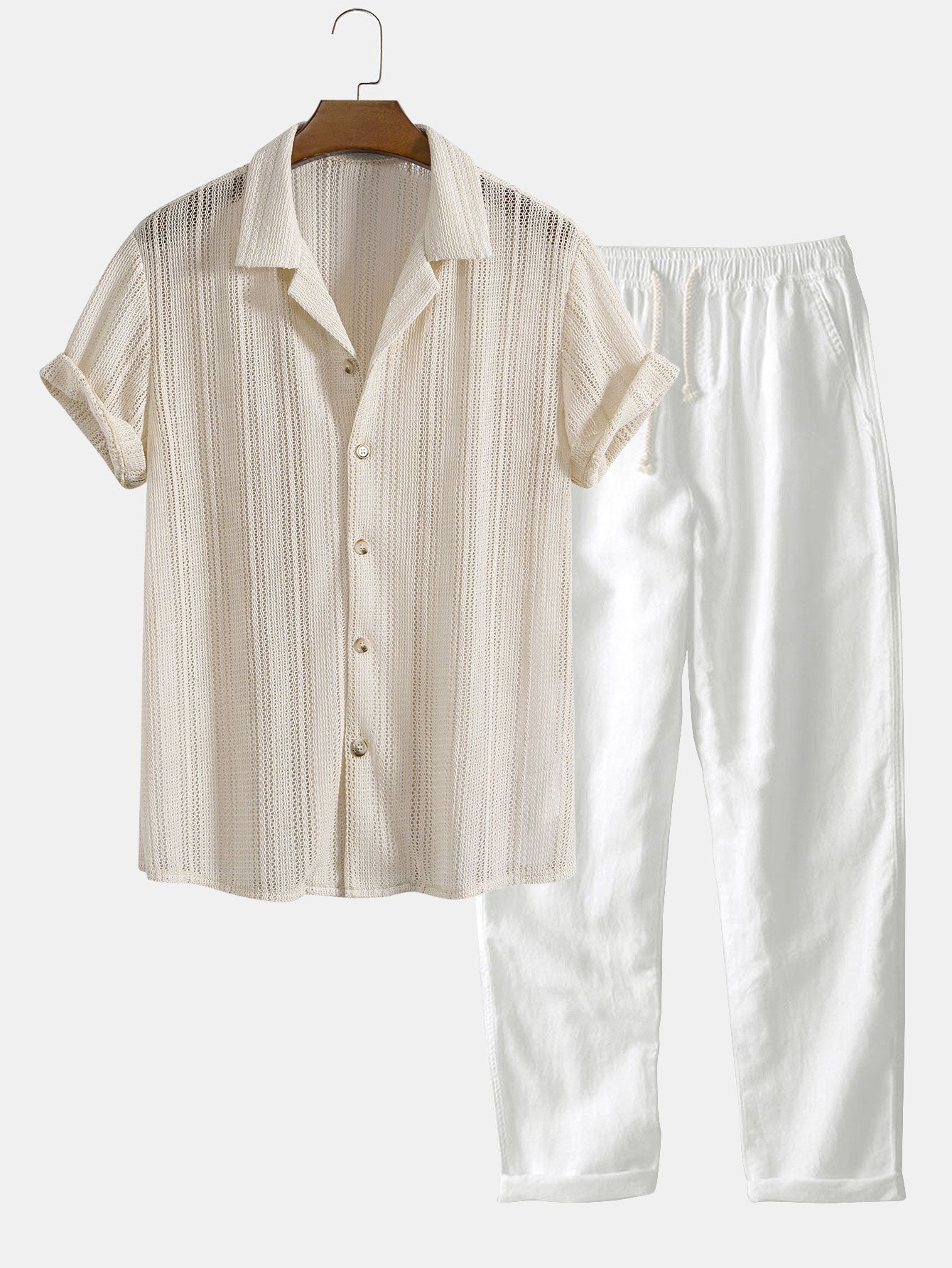 Caleb Men's Casual Summer Shirt Set – Textured Cotton Blend for Relaxed Style