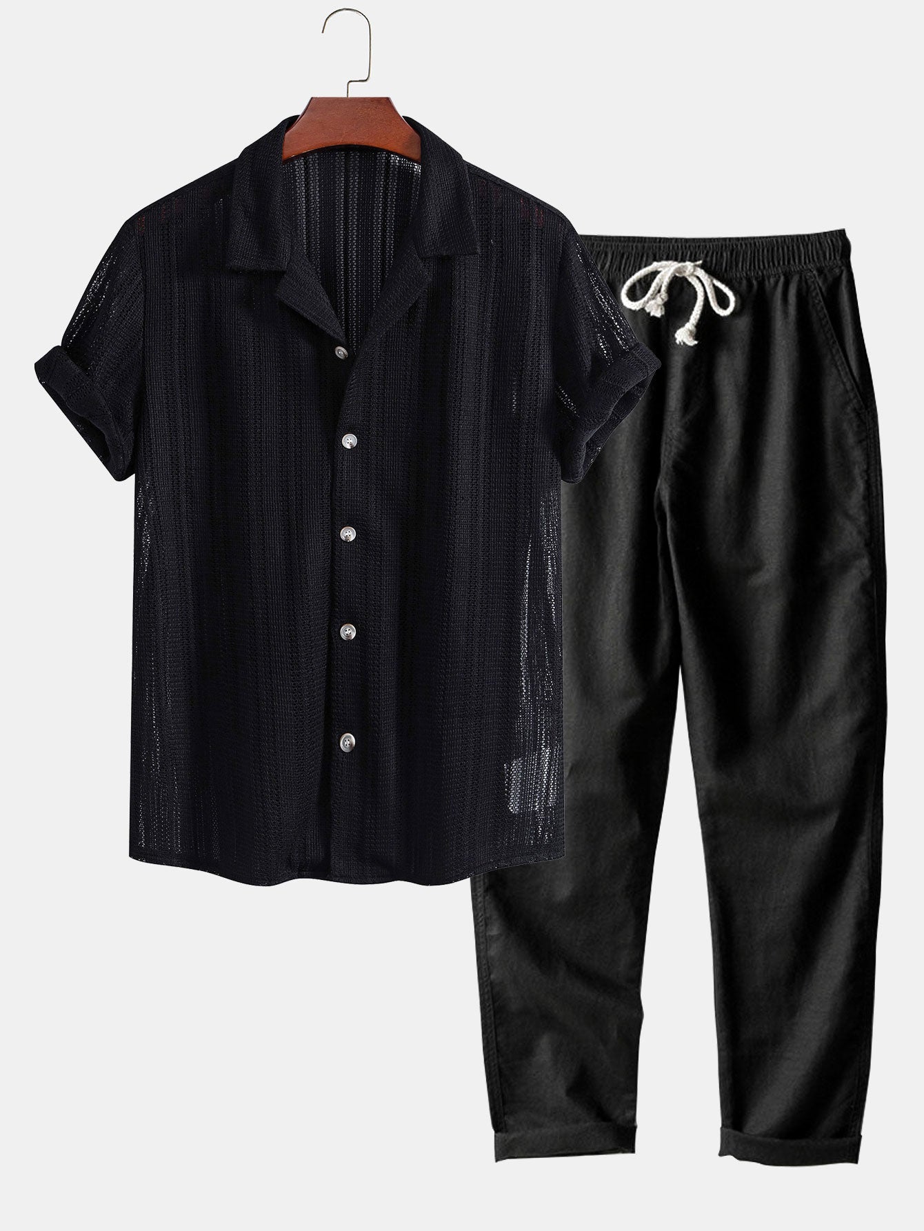 Caleb Men's Casual Summer Shirt Set – Textured Cotton Blend for Relaxed Style