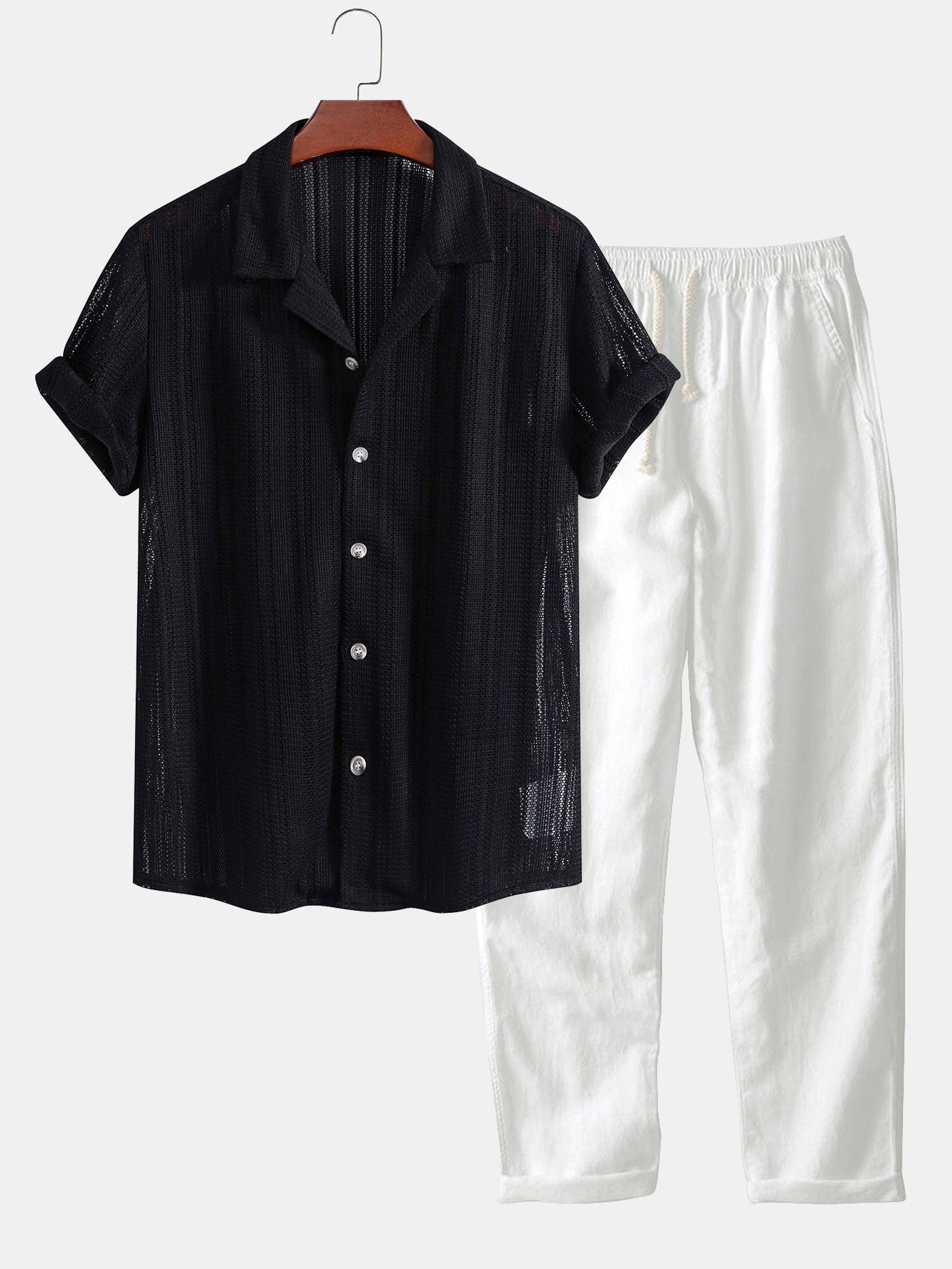 Caleb Men's Casual Summer Shirt Set – Textured Cotton Blend for Relaxed Style