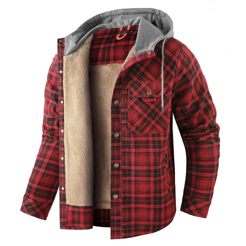 Dante Men's Sherpa-Lined Flannel Hoodie Jacket – Ideal for Winter Wear
