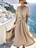 Elowen Twist Front V-Neck Maxi Dress – Contrast Trim Summer Wear