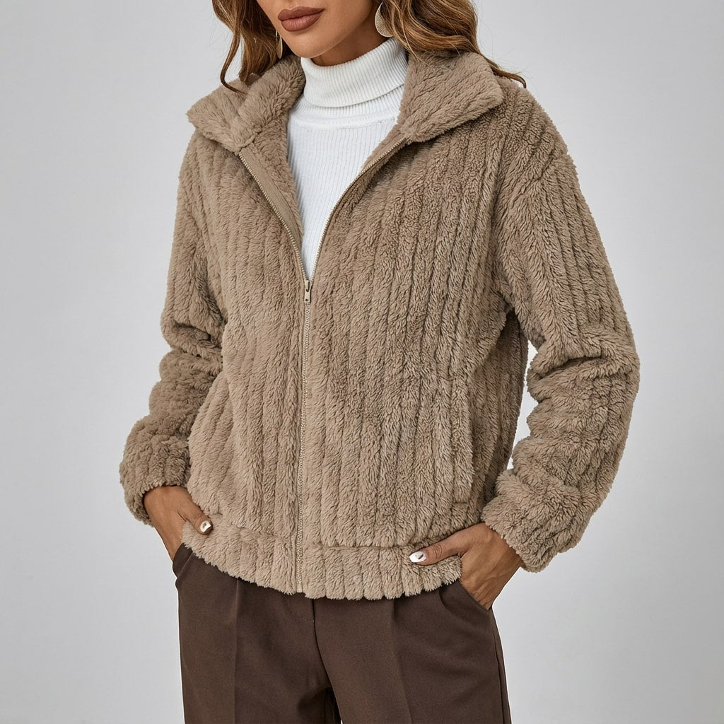 Harlyn Women's Elegant Faux Fur Jacket – Plush Winter Layering Outerwear