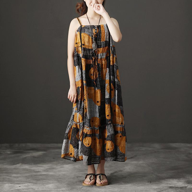 Cristy Linen Cotton Lacing Suspender Midi Dress – Relaxed Fit Boho Summer Dress