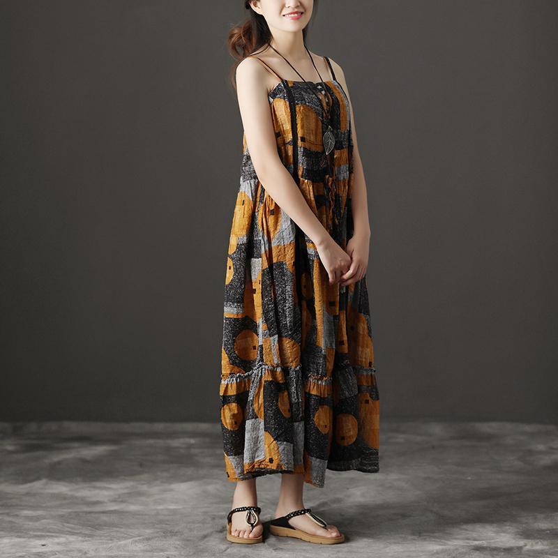 Cristy Linen Cotton Lacing Suspender Midi Dress – Relaxed Fit Boho Summer Dress