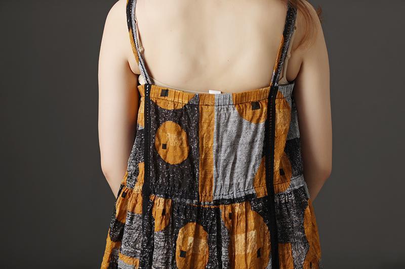 Cristy Linen Cotton Lacing Suspender Midi Dress – Relaxed Fit Boho Summer Dress