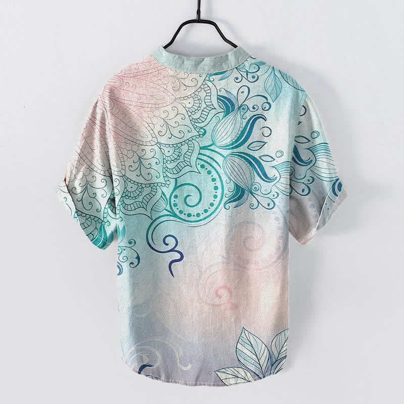 Armand Cotton Mandala Print Short Sleeve Shirt – Breathable Casual Henley Top