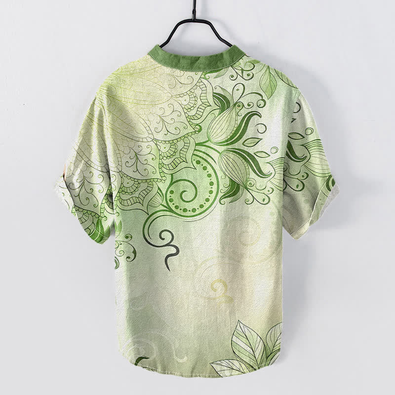 Armand Cotton Mandala Print Short Sleeve Shirt – Breathable Casual Henley Top