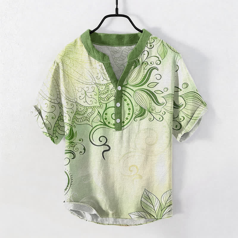 Armand Cotton Mandala Print Short Sleeve Shirt – Breathable Casual Henley Top