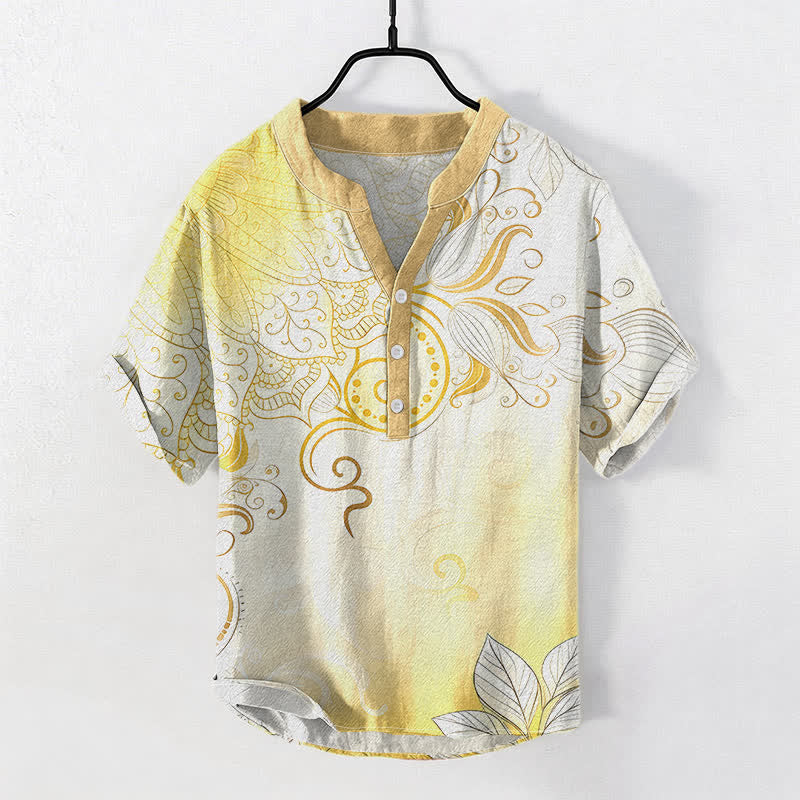 Armand Cotton Mandala Print Short Sleeve Shirt – Breathable Casual Henley Top