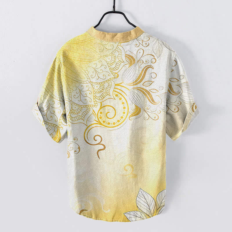 Armand Cotton Mandala Print Short Sleeve Shirt – Breathable Casual Henley Top