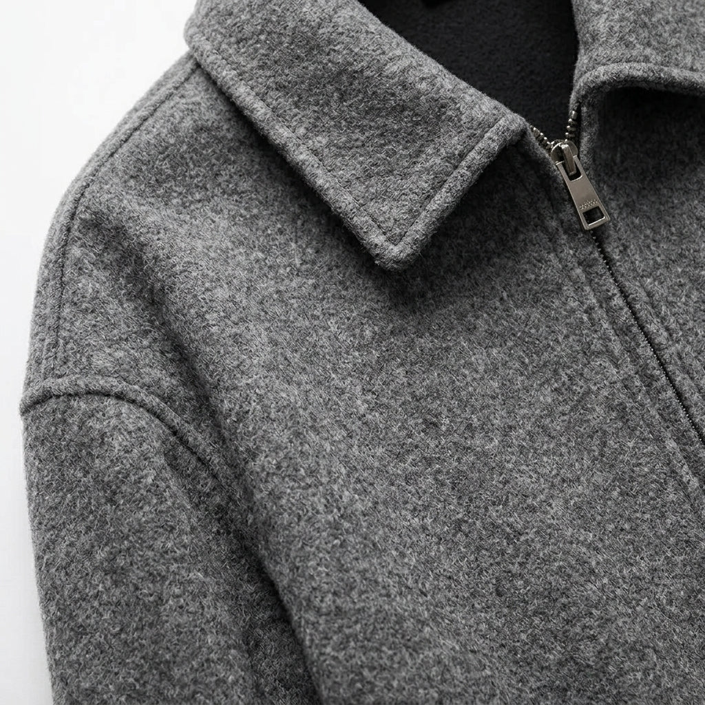 Hayden Wool Blend Jacket – Ribbed Zip-Up Structured Outerwear