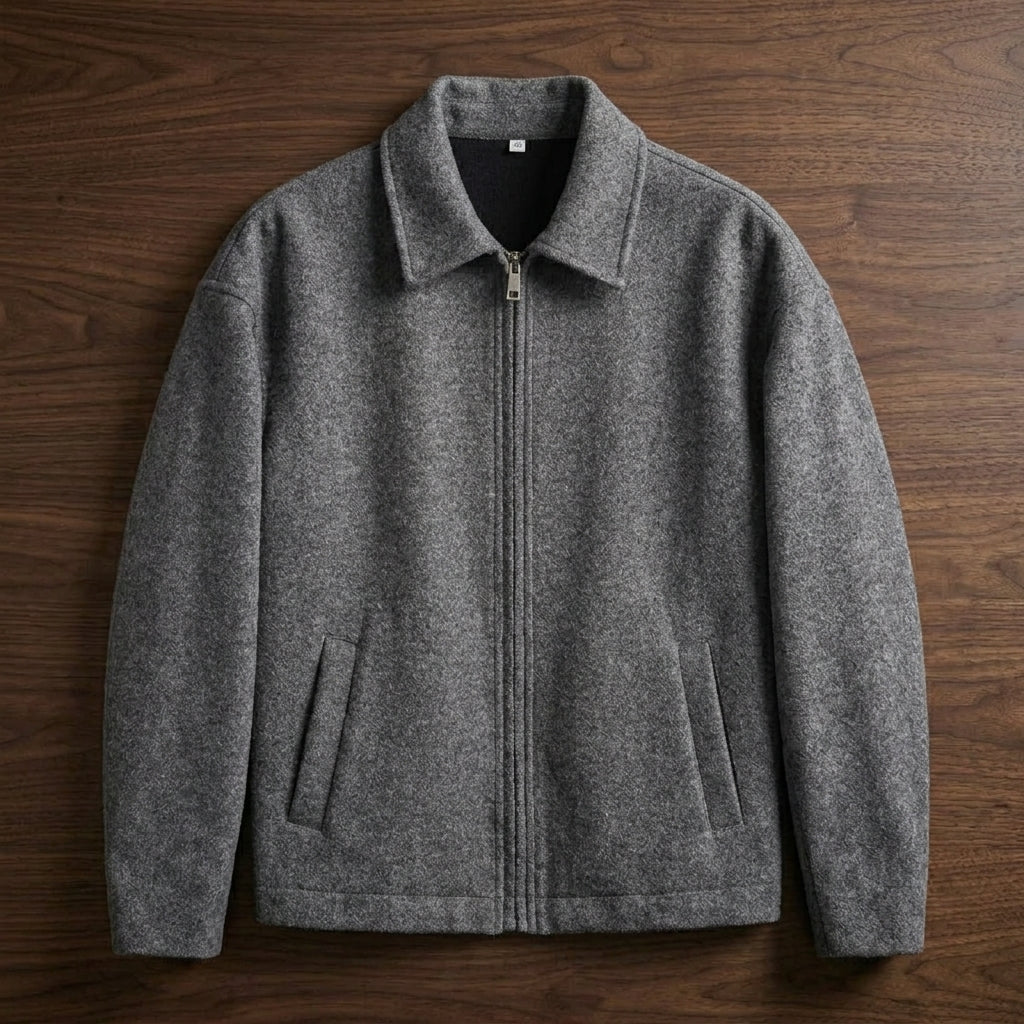 Hayden Wool Blend Jacket – Ribbed Zip-Up Structured Outerwear