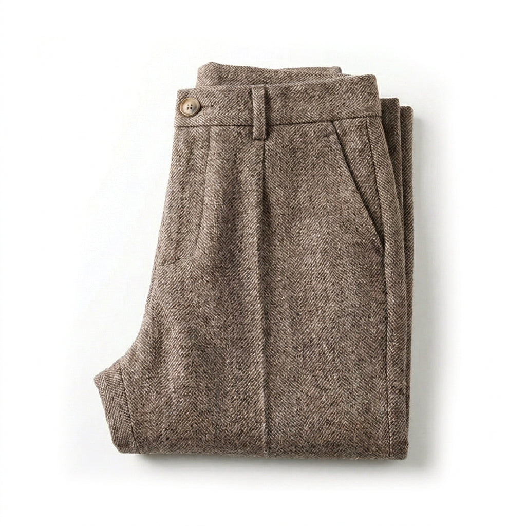 Moreno Herringbone Wool Trousers – Sharp Tailored Cold-Weather Pants
