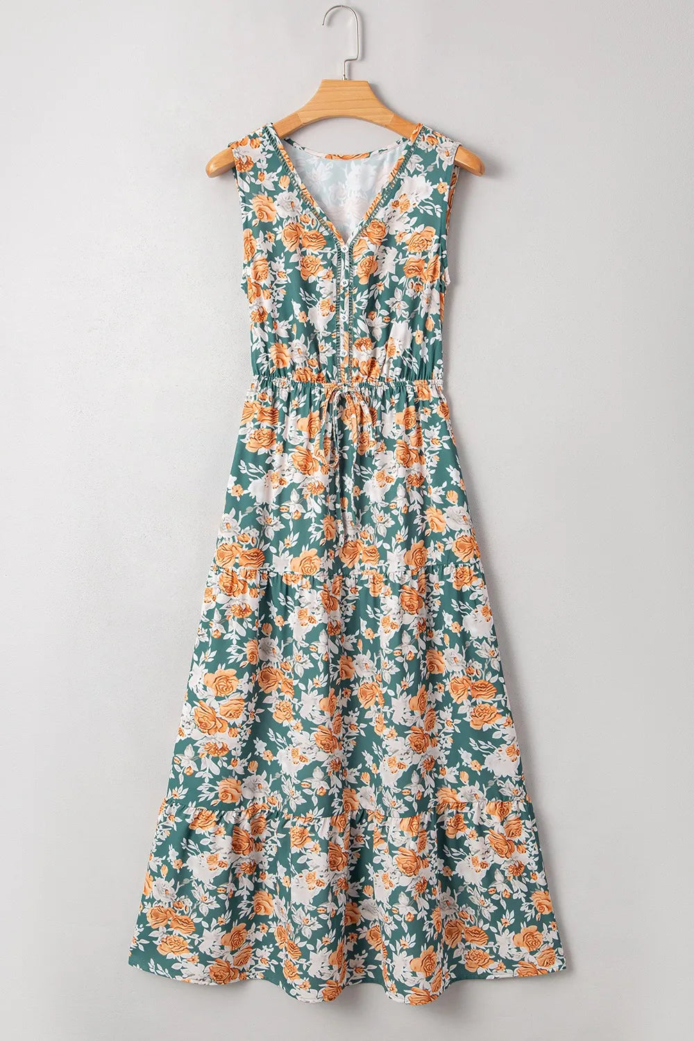 Noemie Floral Tie Waist Sleeveless Midi Dress Lightweight Summer Wear