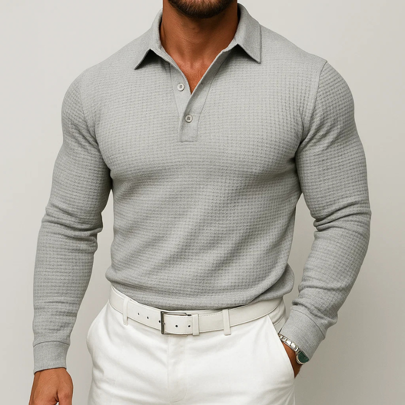 Benedicto Men's Textured Knit Long Sleeve Polo Sweater