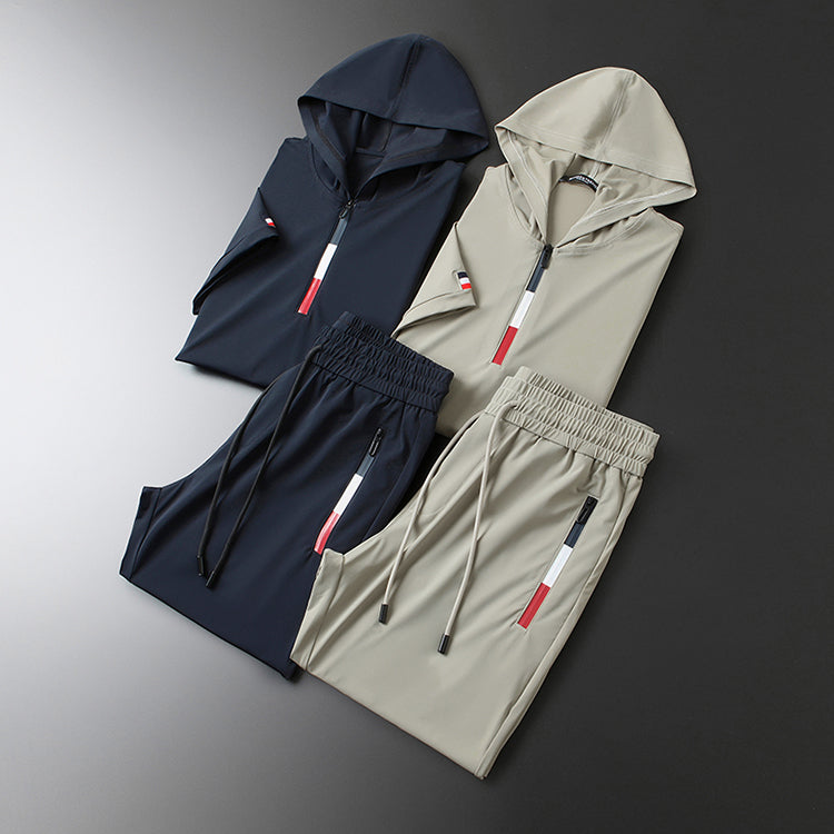Santino FlexFit Hooded Lycra Quarter-Zip Tracksuit Set – Modern Sport Comfort