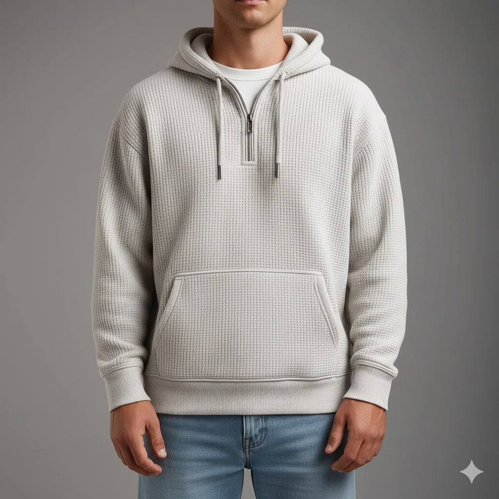 Charles Men's Waffle-Knit Half-Zip Hoodie – Soft Sweater for Casual Layering