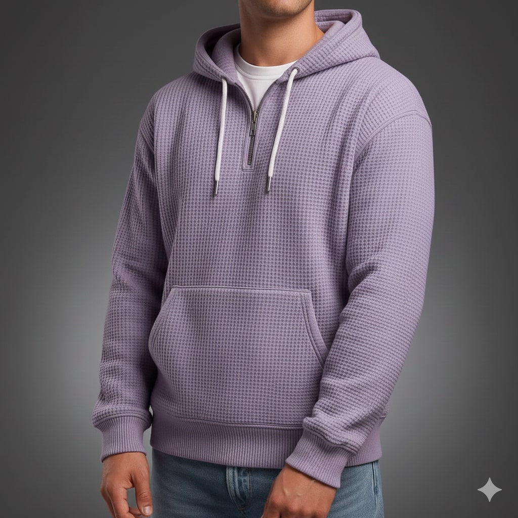 Charles Men's Waffle-Knit Half-Zip Hoodie – Soft Sweater for Casual Layering